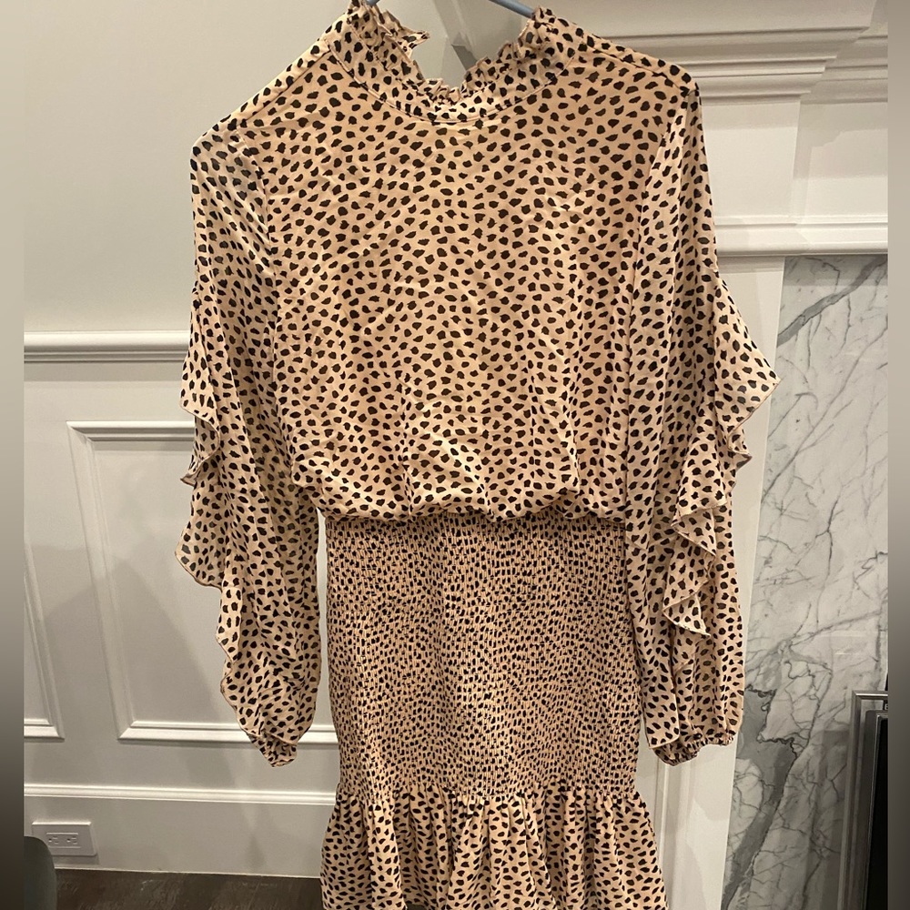 Two sisters ruffle long sleeve print mini dress